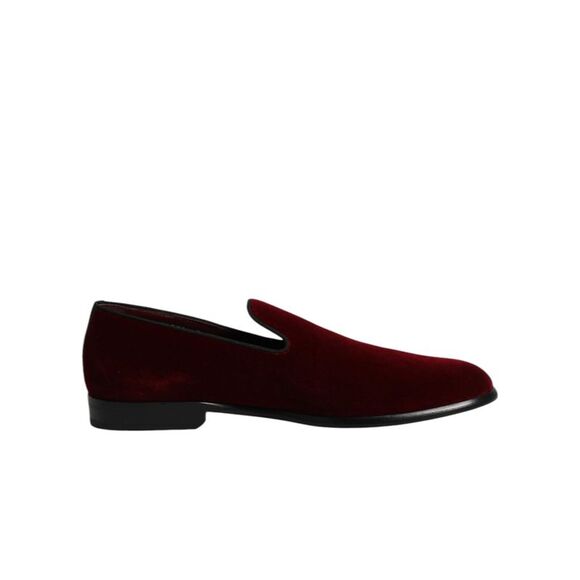 Dolce & Gabbana Red Cotton Velvet Slip On Loafers Formal Men's Shoes